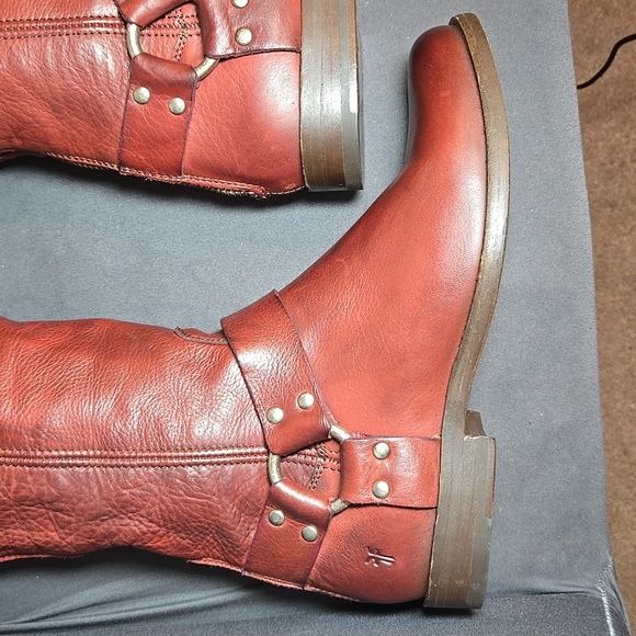 FRYE Phillip Harness Tall Boot Red Leather Knee-High Calf Boots Burnt Red NWOB - Picture 9 of 11